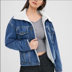NWOT white faux fur denim jacket